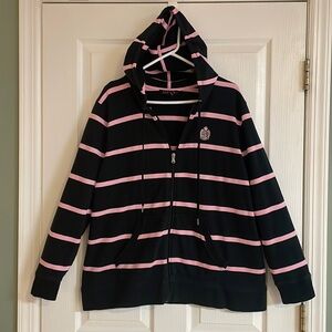 Lauren Ralph Lauren Black Label Zip Up Jacket Black /Pink Hooded size 2 XL